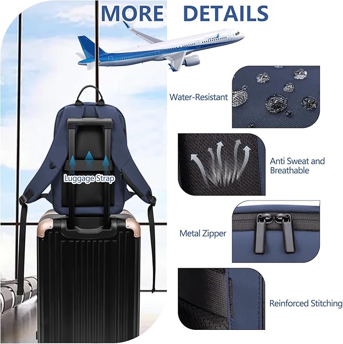 Business Backpack for Men Lightweight Commute Laptop Backpack Anti-Theft Water Resistant Backpack for 15.6 Inch Computer for Daily Office Work with Small Bag (Blue)