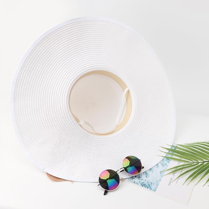 DRESHOW Beach Hats for Women Big Straw Wide Brim Summer Hat Floppy Foldable Roll up Cap Sun Hat UPF 50+