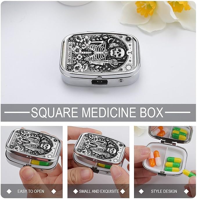 Metal 2 Compartment Pill Organizer Travel Friendly Portable Compact Pill Box Cute Pill Case to Hold Vitamins,Fish Oil,Supplements,Meds,Tablet for Purse,Pocket. (Last)