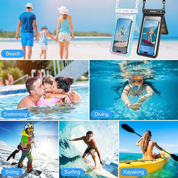 Double Space Waterproof Phone Pouch, 2 Pack Waterproof Phone Case with Lanyard for iPhone 16 15 Pro Max Galaxy S23 Pixel 7a up to 8.5’’, Cellphone Dry Bag for Beach Vacation Travel Cruise Essentials