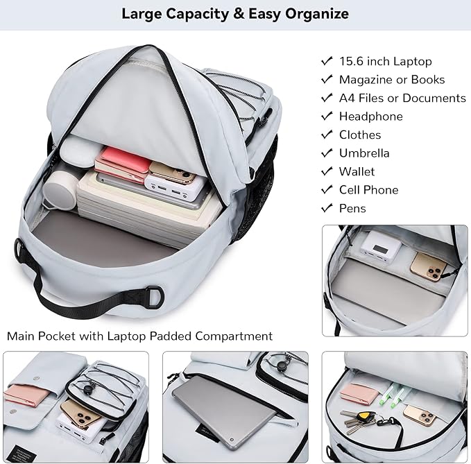 Lohol Fashion Backpack with Anti Theft Pocket, Water Resistant Travel Daypack for Teen Girls & Boys (Smoky Grey)