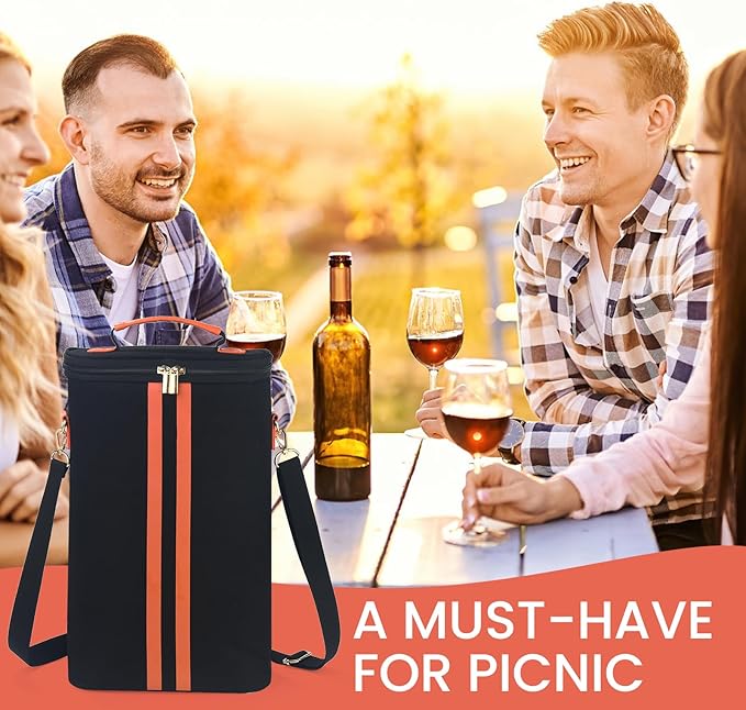 2-Bottle Insulated Wine Carrier Tote - Leakproof Padded 900D Oxford Wine Cooler Bag for Travel, Picnics, Beach & Parties - Ideal Wine Gift for Wine Lovers