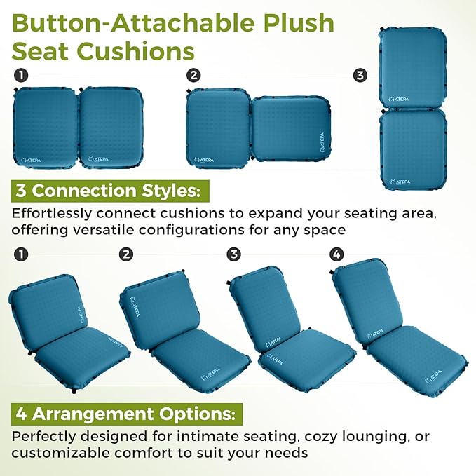 ATEPA Inflatable Stadium Seat Cushion, Self-Inflating Memory Foam Stadium Seats Bleacher Seat Chair Cushion Pad for Airplane Travel Backpacking Sports Events
