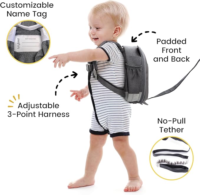 Lulyboo Panda Toddler Backpack Leash with Detachable Child Harness & Wrist Tether, Baby Walking Safety Harness, Kids Backpack with 5 Storage Pockets & Insulated Lunch Bag, Perfect for 1-7 Years