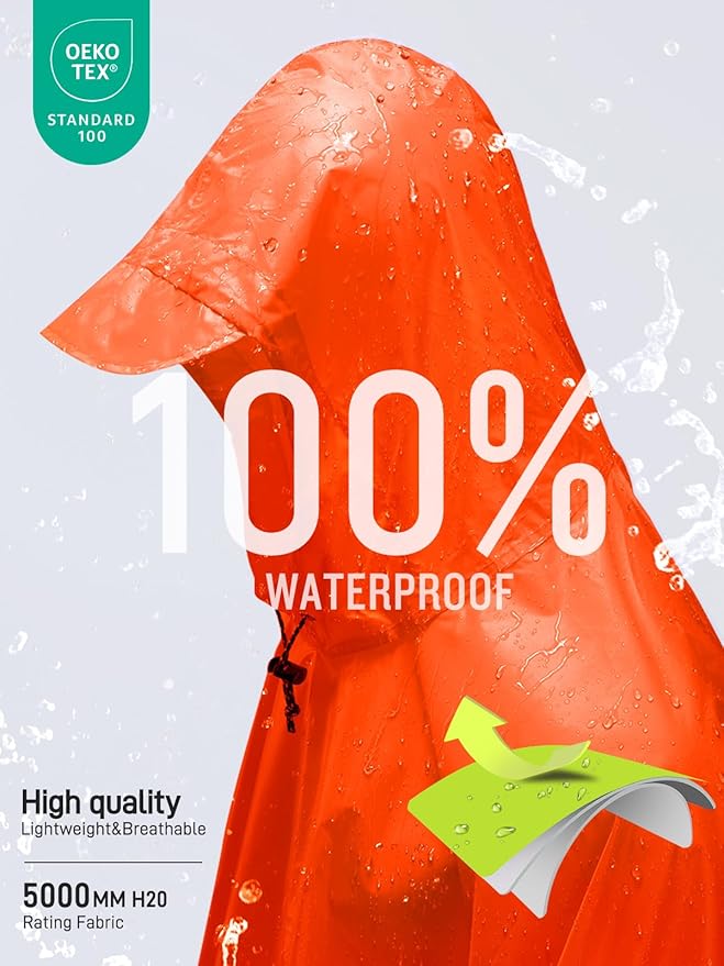 SaphiRose Hooded Rain Poncho Waterproof Raincoat Jacket for Men Women Adults