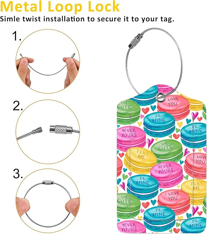 2 Pack Luggage Tags for Suitcases,Colorful Sweet Macarons Luggage Tag,PU Leather Id Label Luggage Tags with Stainless Steel Loop and Privacy Cover for Women Men Teens Travel