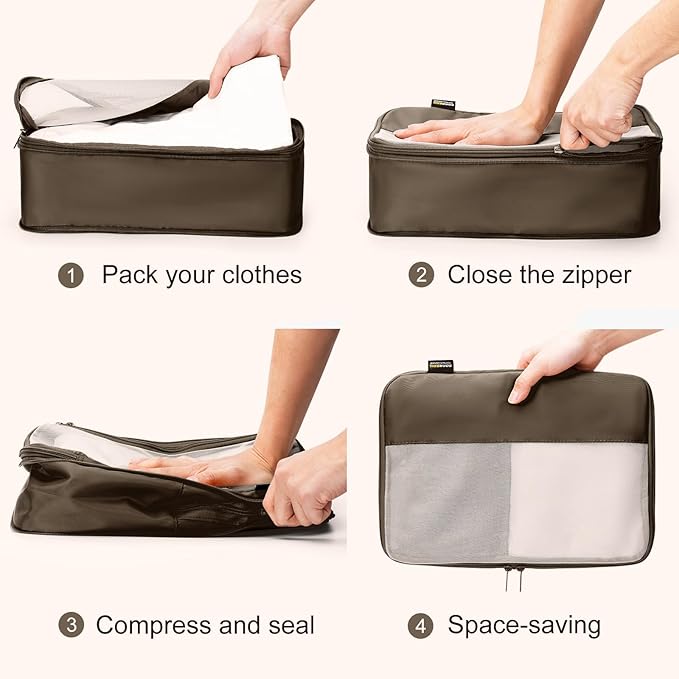 4 Set Compression Packing Cubes for Travel, Suitcases and Backpack Space Saving Organizers (Charcoal Gray)