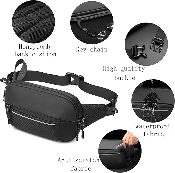Crossbody Fanny Pack Belt Bag for Women & Men with Multi-Pockets, Waterproof Sling Bag for Travel, Running, Hiking, Cycling, Fashion Waist Bag Fits All Phones, Perfect Running Bag