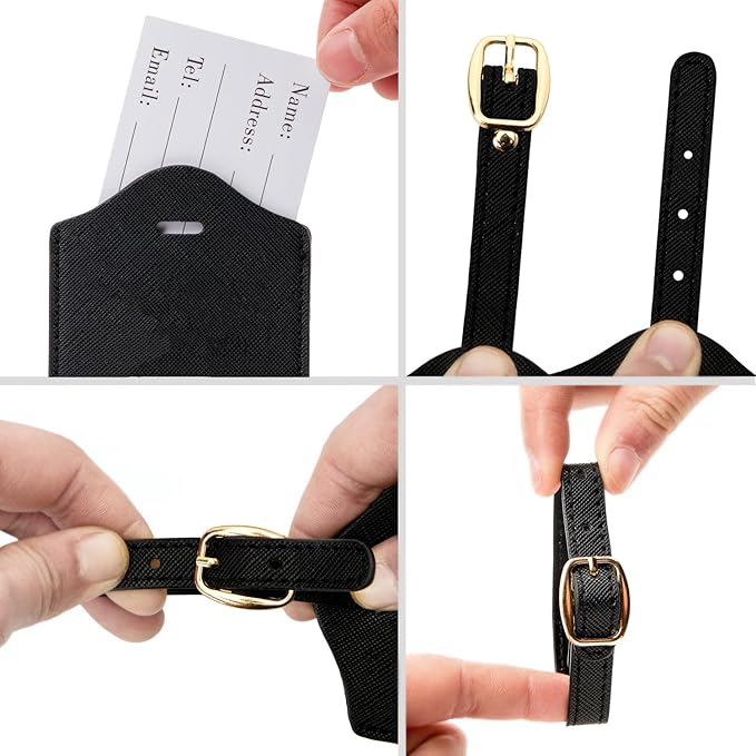 Luggage Tag PU Leather for Suitcase Baggage Handbag Travel Bag Label Suitcase Tag Label Tag w. Name Card & Privacy Cover (N)