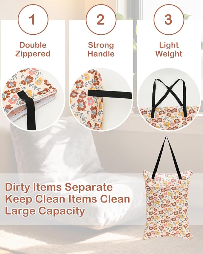 ALVABABY 2 Pack Large Wet Dry Bag Waterproof Hanging Cloth Diaper with Double Zippered Pockets 25x18 inches 2HL03