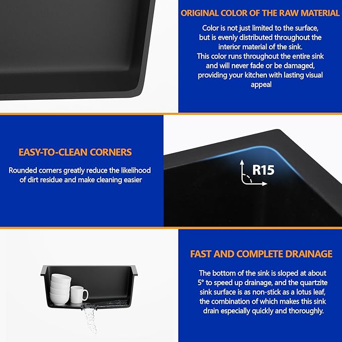 Dcolora 15 Inch Granite Composite Black Bar Sink Undermount Small Kitchen Sink Quartz Prep RV Single Bowl Under Counter Basin DC-GU7745