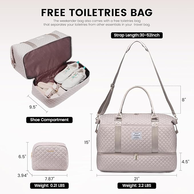 LOVEVOOK Travel Duffle Bag,Weekender Bags for Women with Shoe Compartment，Carry on Overnight Bag with Toiletry Bag,Gym Duffel Bag with Wet Pocket, Hospital Bags for Labor and Delivery