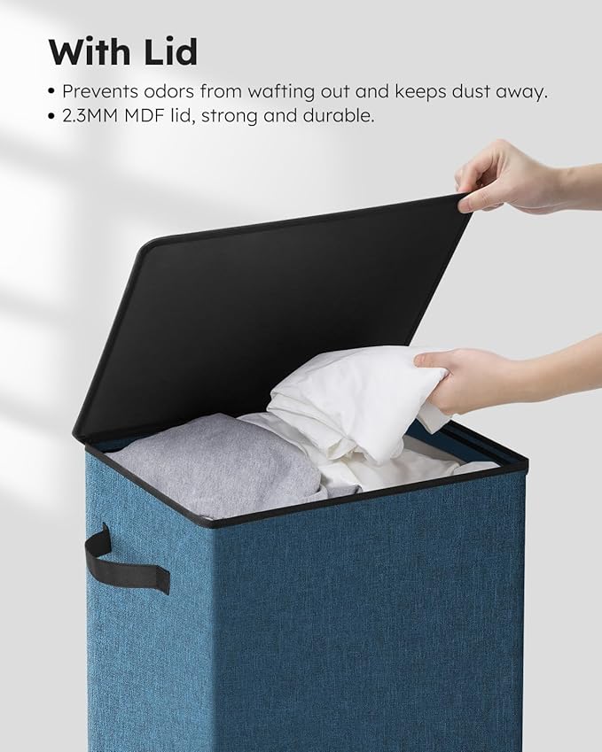 SOLEDI Laundry Hamper with Lid 90L Large & Tall Collapsible Laundry Basket, Clothes Hamper with Bag Removable Easy to Carry, Dirty Hampers for Bedroom, Bathroom, Dorm, College, Blue
