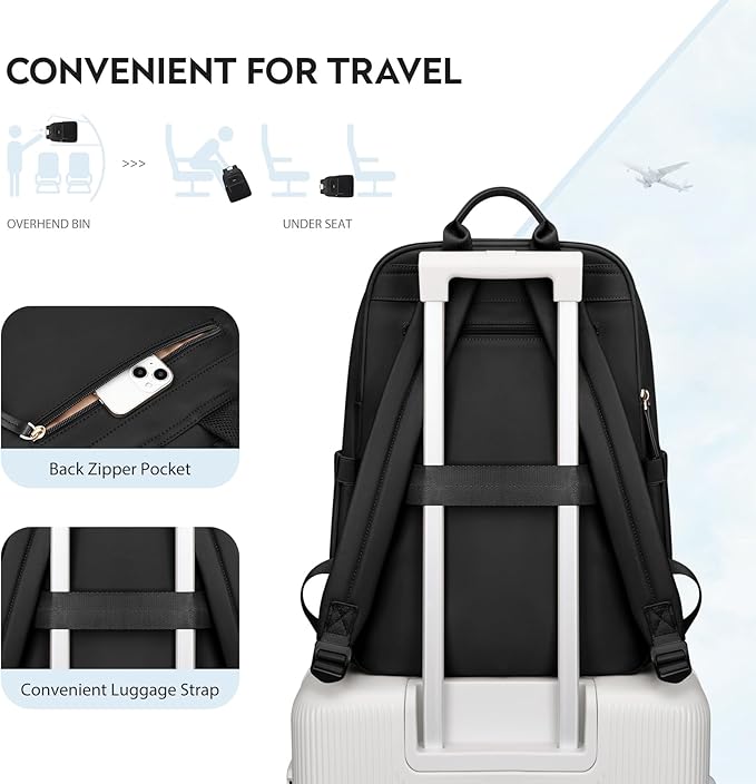 Hiking Travel Backpack for Women Casual Business Weekender Multilayer Laptop Bag,16 Inch,Black