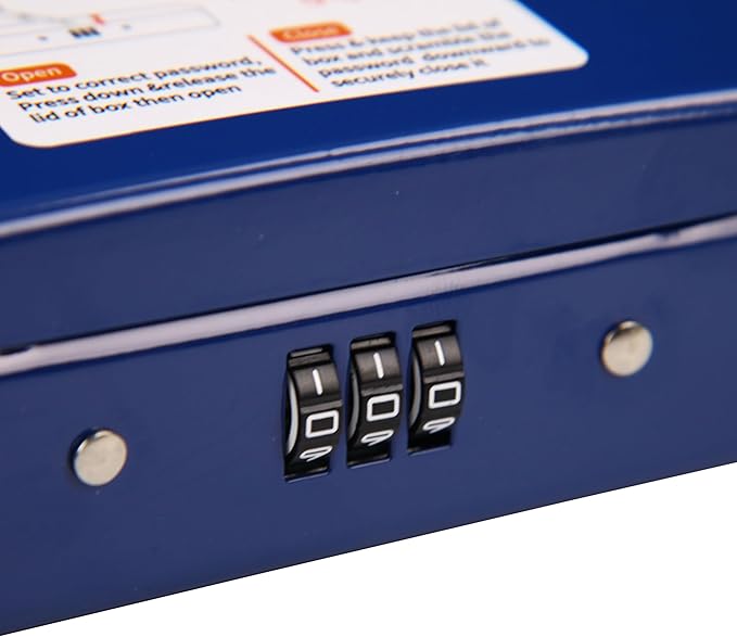 SEPOX® 4Pcs Water/Fire-Resistant Portable Security Case Lock Box Steel, Personal Travel Storage Cabinet for Small Item,3 Ft Cable and Ressetable Combination Lock for Dorm, Car, Sports, Office（Blue）