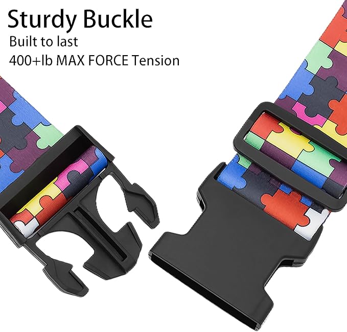 Puzzle Luggage Straps for Suitcases, Adjustable Luggage Travel Belts to Keep Luggage Security While Travel, Strong Polyester Fabric, Easy-to-Recognize Stylish Design Travel Accessories, 2 Pack