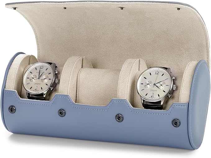 Oirlv Luxury Leather Watch Organizer Case Watch Box for Mens Jewelry Gift Box for Birthday Fathers Day Anniversary(3 slots, Sky Blue)