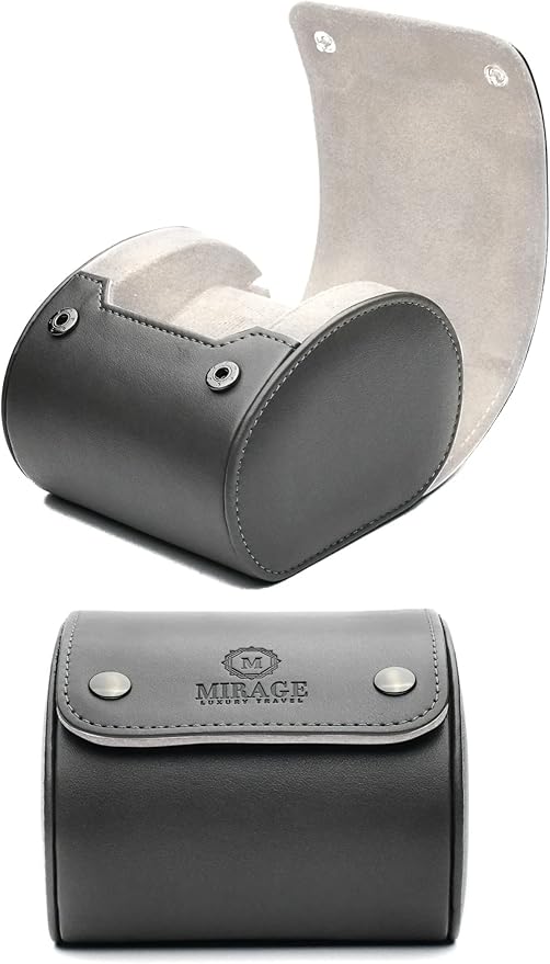 Gray/Ivory - 1 Watch Travel Case for Men - Single Watch Case Storage - Gift Idea Travel Accessory - Slate Gray/Ivory - Mirage Watch Roll Cases Vegan Leather
