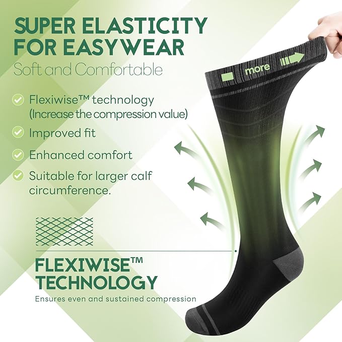 Bamboo Viscose Compression Socks for Women & Men (3 Pairs) 15-20 mmHg Knee High Support for Nurses, Travel, Pregnant