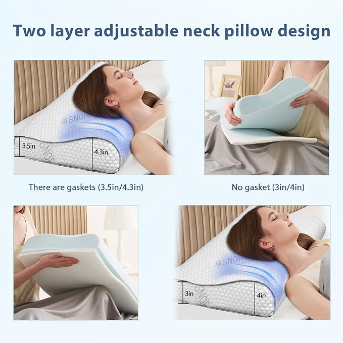 Memory Foam Pillows - Cervical Neck Pillow for Pain Relief, Ergonomic Side Sleeper Pillow for Sleeping, Orthopedic Contour Neck Pillows for Neck and Shoulder Pain with Cooling Pillowcase, Cream