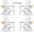 Folding Adirondack Chair - Extended Ergonomic Backrest, Cup Holder - Easy Assembly - Durable HDPE Plastic, Weather Resistant & Maintenance-Free - Lawn, Patio, Deck Supports 380lbs White