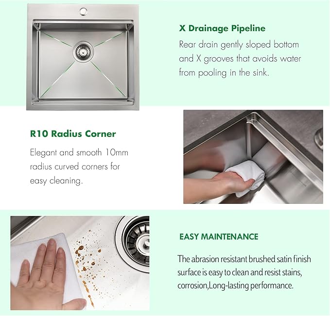Kitchen Sink, 21 x 20 x 10 Drop in Kitchen Sink 16 Gauge Stainless Steel Kitchen Sinks Single Bowl Workstation Sink with Cutting Board