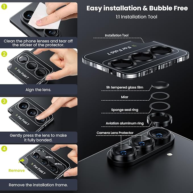 WSKEN for Z Fold 7 Camera Lens Protector Case Cover - Ultra HD Anti-Reflective Tempered Metal Glass Anti Scratch Rear Camera Screen Protector Film for Samsung Galaxy Z Fold 7 5G Accessories,Black