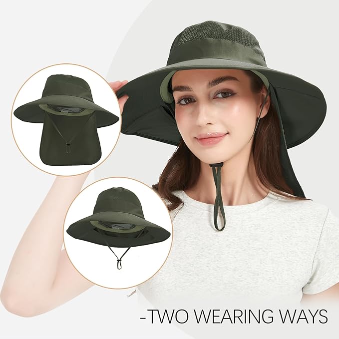 Fishing Hat Breathable Wide Brim Sun Hats with Neck Flap Bucket Hat Outdoor Safari Hat for Men Women UPF 50+ Sun Protection