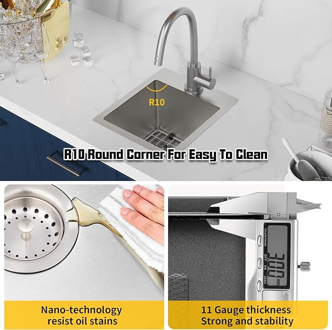 Small Kitchen Sink,13x15 Inch Bar Sink Stainless Steel Drop In Small Kitchen Sink Ideal Choice For Small Space Nice As Toprmount Prep Sink,RV Kitchen Sink With Bottom Grid,Soap Mat And Drain Assembly