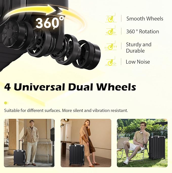 Krute Checked Aluminum Frame Suitcase 24 Inch Zipperless Luggages Hardside PC Luggage With Spinner Wheels TSA Lock USB Charger Suitcases(1 Piece)