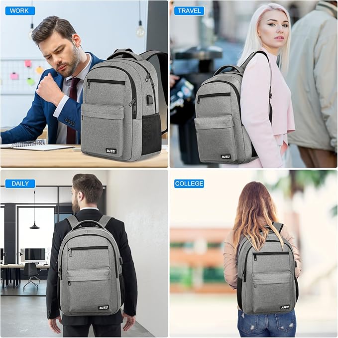 School Backpack for Teen Boys & Girls Students, 15.6 Inch Laptop Backpack with USB Charging Port - College Business Travel Bookbag, Grey
