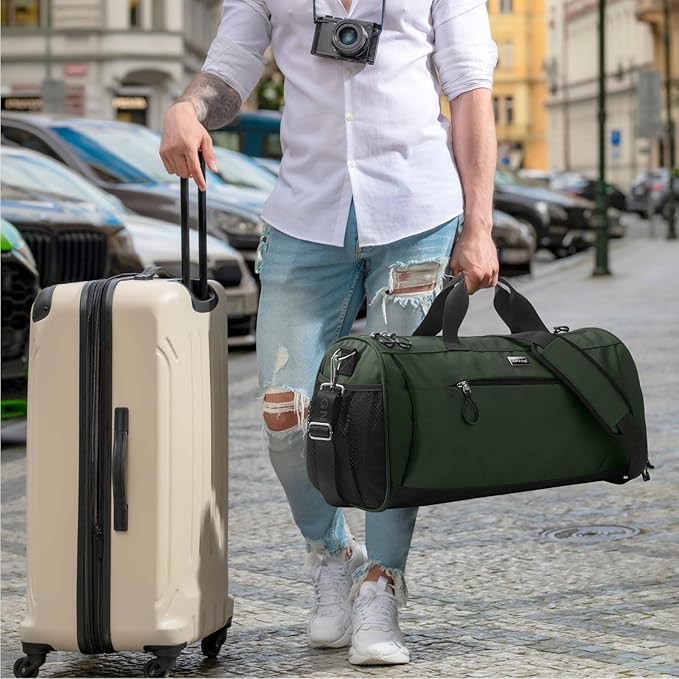 TOPDesign Gym Bag for Women & Men, Unisex Duffel Bag with Shoe Compartment & Wet Pocket for Travel Sports Gym (L Green)