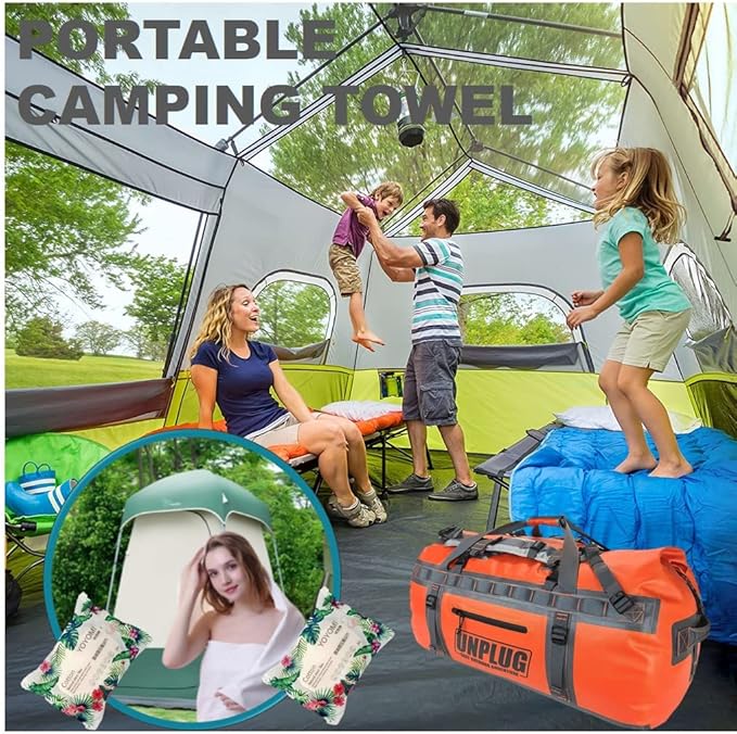 Premium Disposable Bath Towels, Extra Thicker and Larger (55.1” X 27.5"), for Travel Camping Hiking Backpacking, Portable Reusable Quick Dry Pure Cotton 2pcs