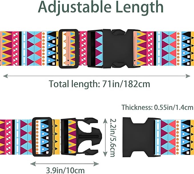 Bohemia Luggage Straps for Suitcases, Adjustable Luggage Travel Belt to Keep Luggage Security While Travel, Strong Polyester Fabric, Easy-to-Recognize Stylish Design Travel Accessories, 2 Pack