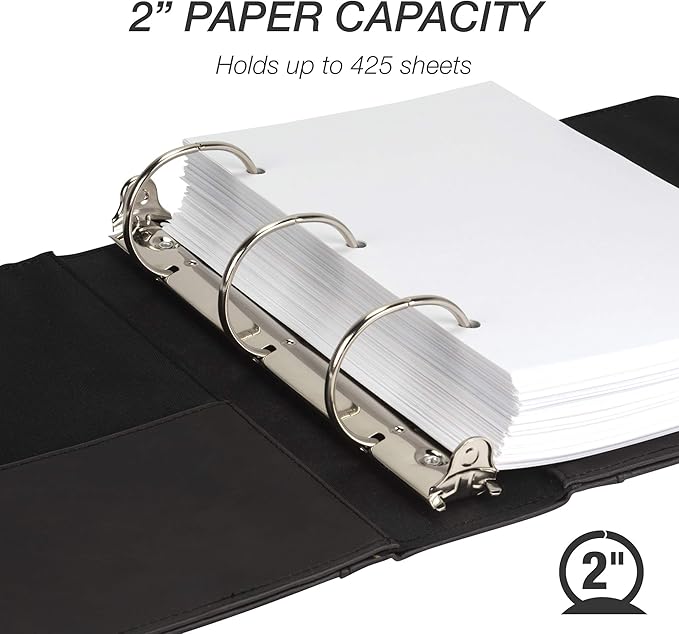 Samsill Vintage Leather Mini 3 Ring Binder 2 Inch Round Ring (Holds 425 Sheets), 5.5 x 8.5 Inch Documents, Professional Organizer, Planner, Notebook, Black