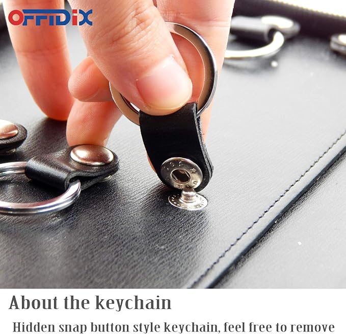 Leather Zippered Key Case,Key Organizer 12-Key Hooks Portable Key Cabinet Document Organizer Business Card Holder Tablet Sleeve for Real Estate Sales,Hotel Executives,Car Service A4 Size,Black