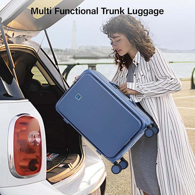 Hanke 28 Inch Luggage with Cup Holder and Charge,Top Opening Hard Shell Suitcases with Wheels and Dividers,Aluminum Frame Trunk Luggage Extra Large Suitcase with Lock for Travel,Interstellar Blue
