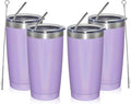 MEWAY 20oz Tumbler 4 Pack Double Wall Vacuum Insulated Travel Glitter Mug Bulk, Stainless Steel Tumblers with Lid and Straw, Powder Coated Coffee Cups for Woman(Rainbow Purple,Set of 4)