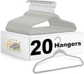 Quality 20 Pack Hangers - Heavy Duty Coat & Closet Hangers - Plastic, Non-Velvet, Chrome Swivel Hook, Space-Saving, Non-Flocked, Gray