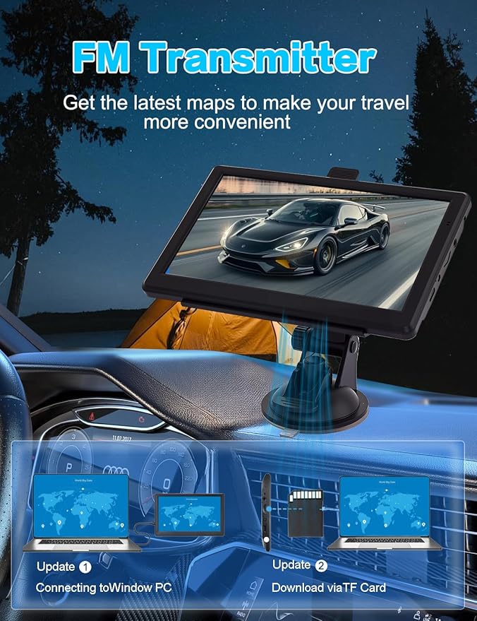GPS Navigator for Car with 7" Touch Screen & Voice Steering Guidance/Speed/Red Light Warning/Custom Truck Routing,Car GPS Tracker with The Lastest Map-Free Lifetime Updates