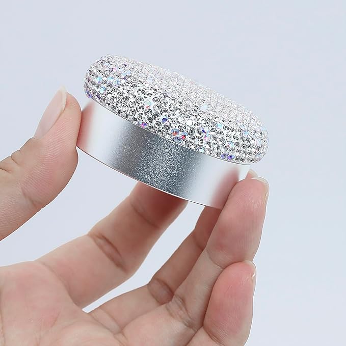 Small Pill Case 3 Compartments, Metal Round Portable Pill Box, Waterproof Travel Pill Organizer, Pocket Purse Medicine Vitamin Holder EDC Container (Silver with Rhinestone)