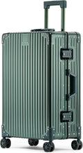 Metal All Aluminum Carry-on Luggage TSA Customs Lock Zipperless Silent Rotary Wheel Business Suitcase Aluminum Frame Set (dark green, 24 '')
