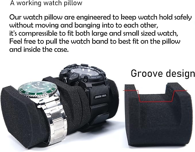 Hard Watch Travel Case, 5 slot Watch Roll Case Storage and Organizer for Men and Women, with anti-move watch pillow