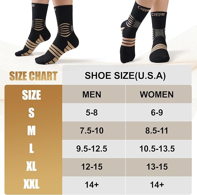 NEENCA Professional Copper Compression Socks, Medical Ankle Support Socks for Injuries Recovery & Pain Relief, Women & Men Circulation, Swelling, Runner, Travel, Pregnancy, Flying—1 Pair, 20-30 mmHg