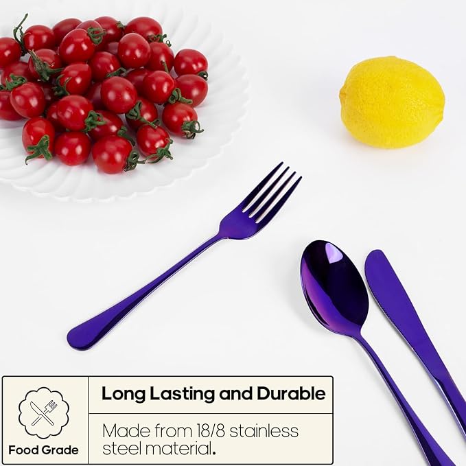 Travel Utensils with Case, Quatish Portable Silverware Set for Work, Stainless Steel Reusable Travel Cutlery Set, Fork and Spoon Set for Picnic, Camping, Gadgets, Lunch Box for Men, Purple