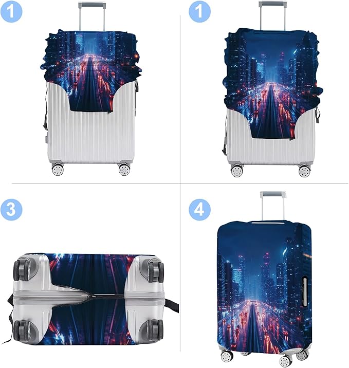 Luggage Cover Washable Suitcase Protector Anti-scratch Suitcase cover Fits 20-34 Inch Luggage (City Night, S(20-22inch suitcase))
