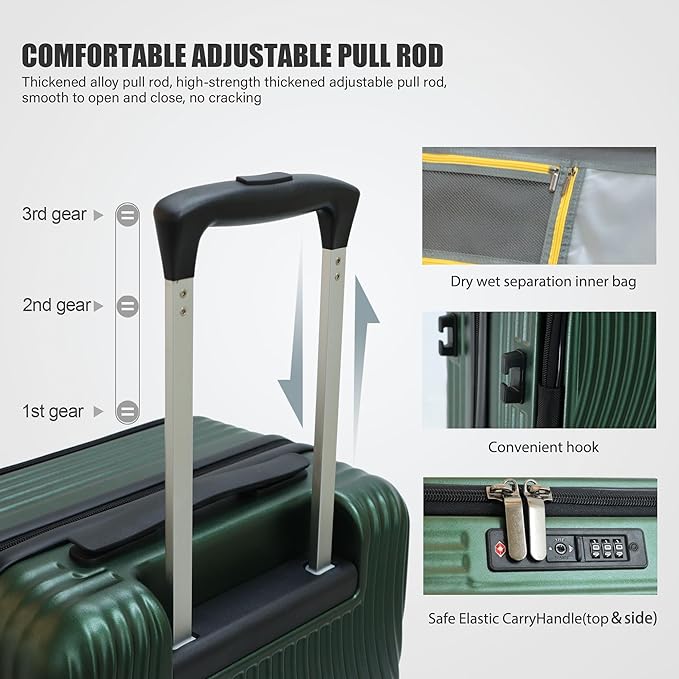 buy 0ne get 0ne free! 20 Inch Expandable Carry on Luggage PC Hard Shell TSA Suitcase Top Opening 360°Rolling Wheels Travel Luggage Suitcase(Green)