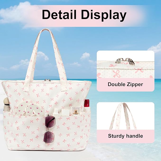 LEDAOU Beach Bag Waterproof Sandproof Women Tote Bag Pool Bag with Zipper for Gym Grocery Travel with Wet Pocket