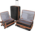 3-Piece 20/24 Top Opening Hardshell Lightweight Luggage and 28-Inch Clamshell Opening Suitcase with Spinner Wheels & TSA Locks, Black Brown, 20in/24in/28in