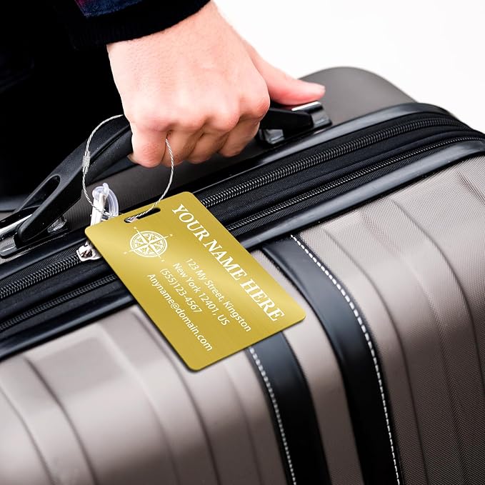 Personalized Luggage Tags for Suitcases (2/4/6/8 Pack) - Custom Engraved Metal Travel Tag, Customizable Pattern/Name/Text for Bags Backpacks Suitcases